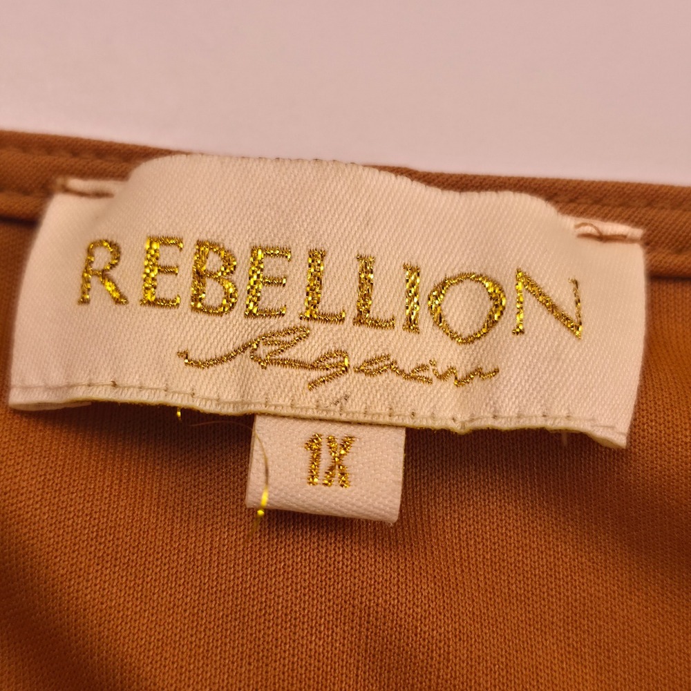 Rebellion‎ Again Mini Dress Womens 1X Brown Rust Cottagecore Tiered Prairie Plus - Picture 3 of 14